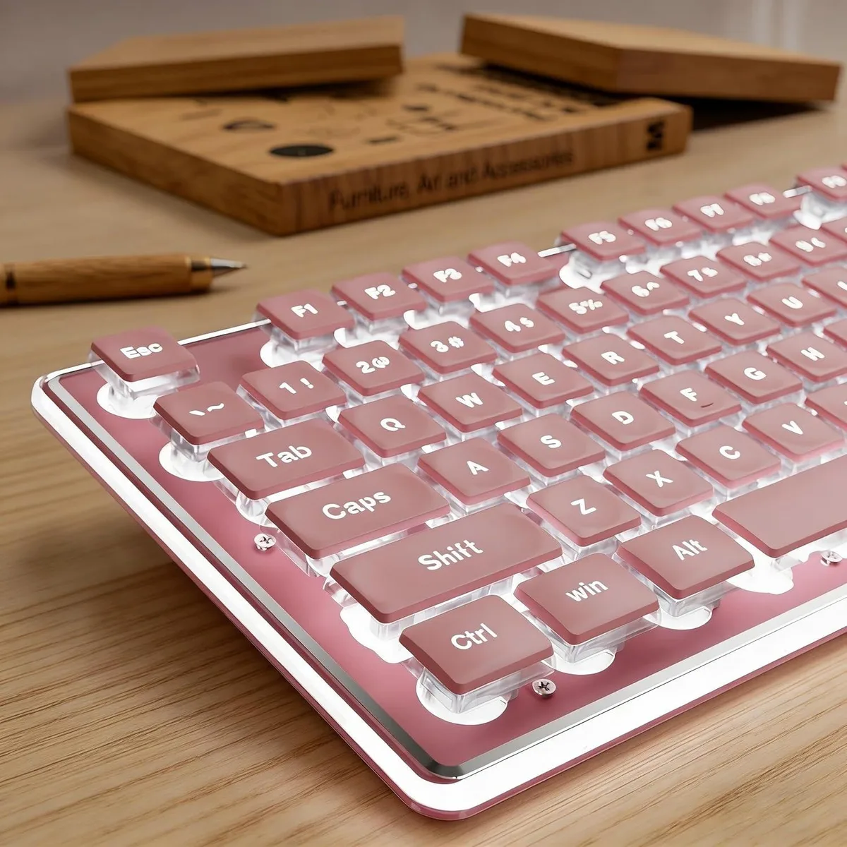 TUKO TUKO GX710S Pink Gaming Keyboard — White Backlight, Pudding Keycaps, 26-Key Anti-Ghosting — product photo