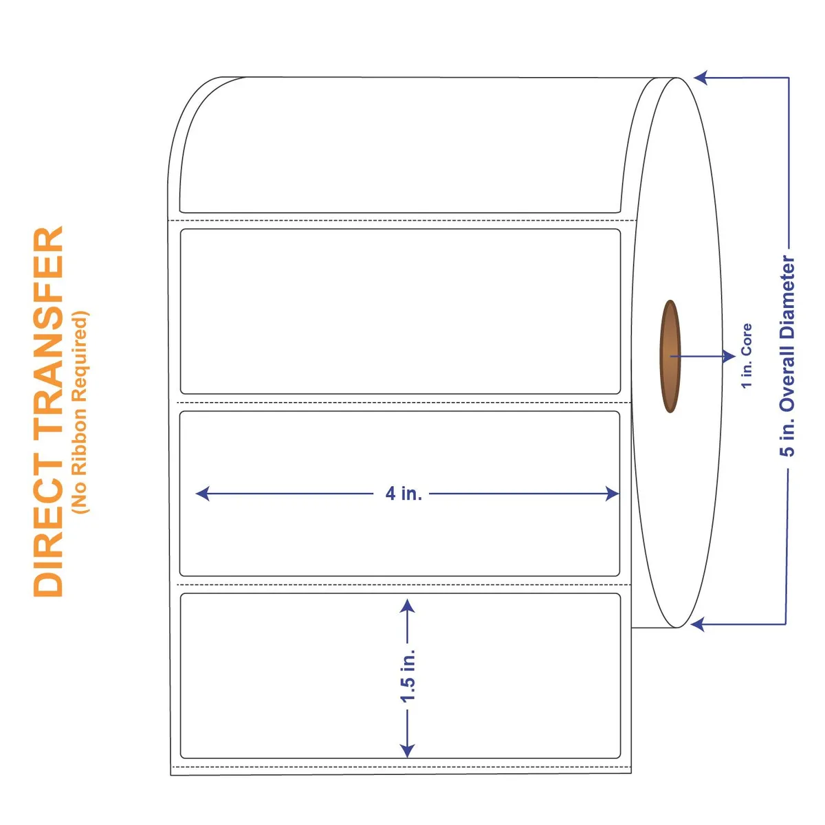 White direct thermal label roll, perforated, smooth bright white finish