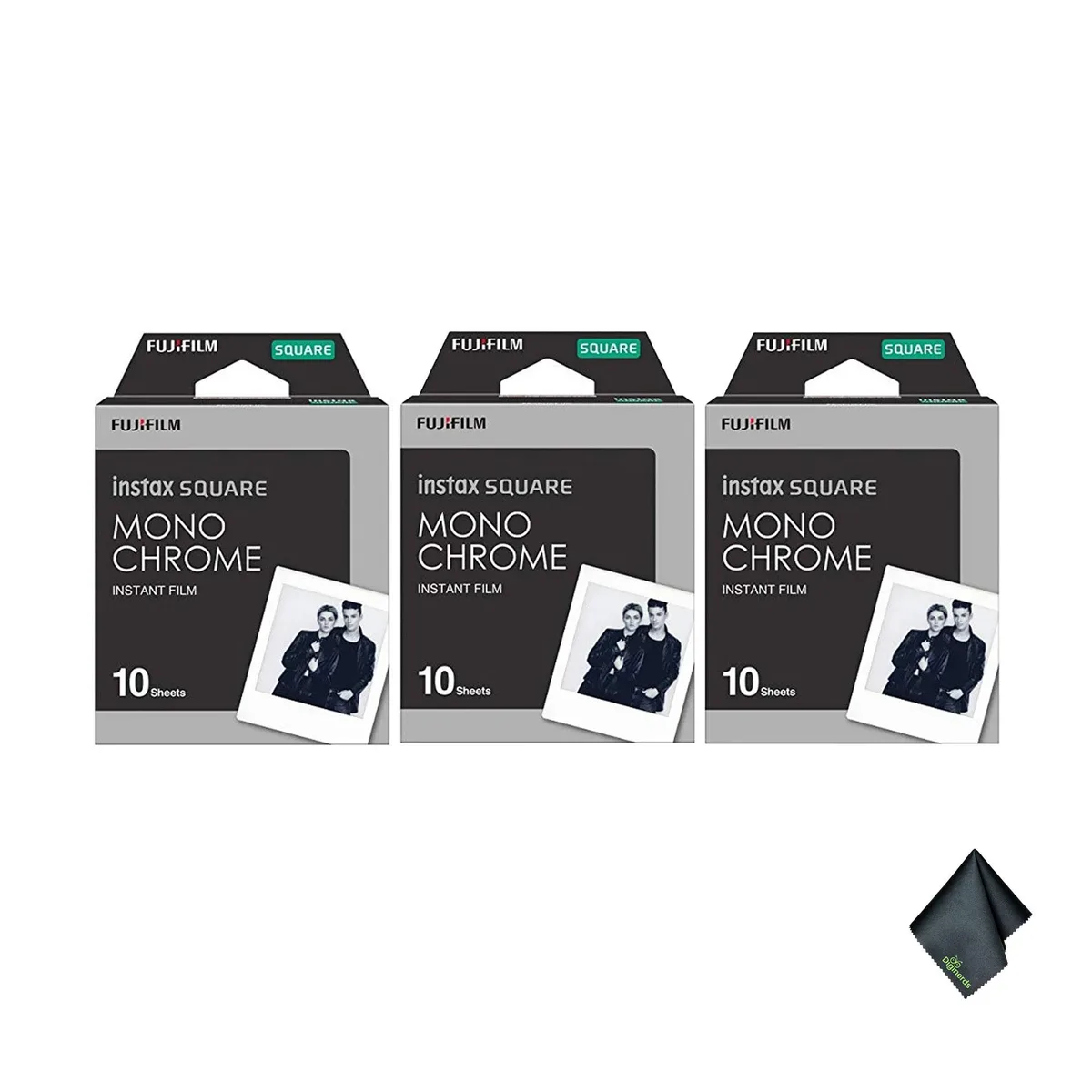 FUJIFILM FUJIFILM INSTAX SQUARE Monochrome Instant Film Pack of 3 (10 Exposures) + Cloth — product photo