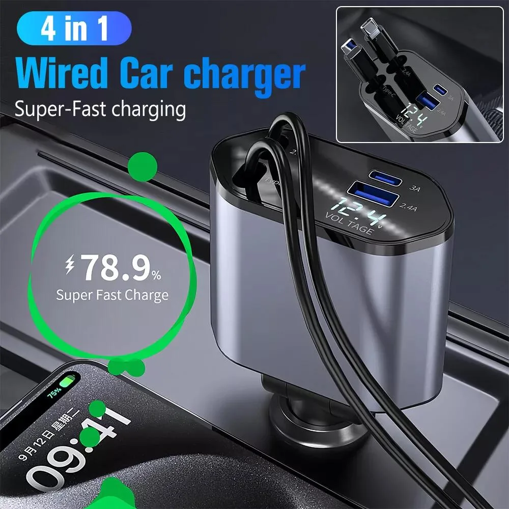 NShi NShi 4-in-1 100W Car Charger Retractable Cables 120W Max — product photo
