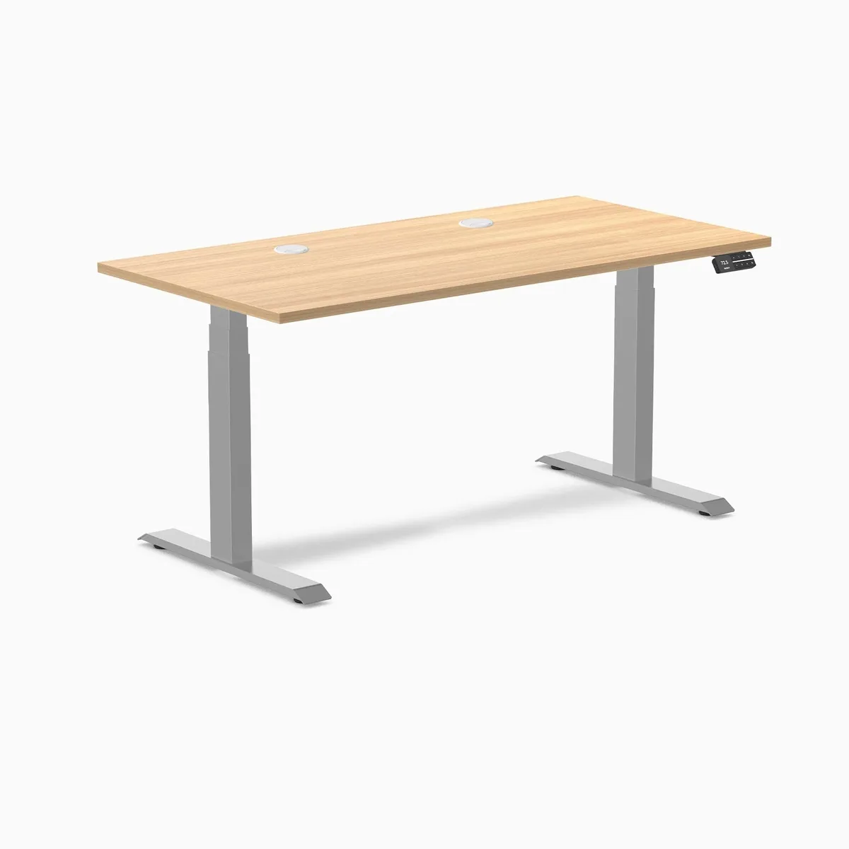 Desky Desky Dual Scalloped Laminate Sit Stand Desk Sublime Teak Grey 59.1 x 29.5 in with Grommets — product photo