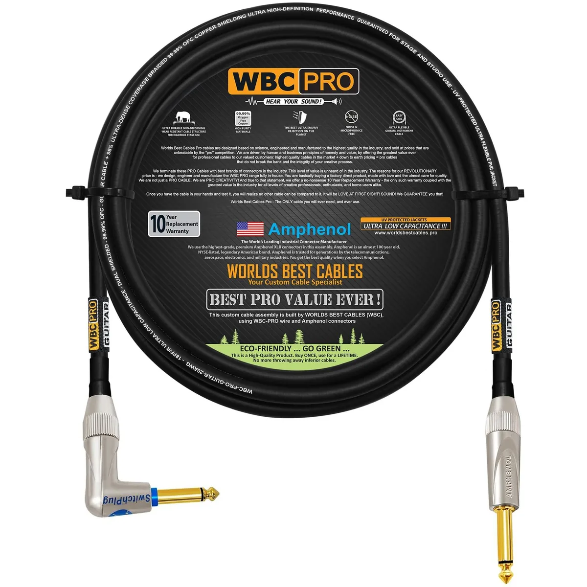 Astro Gaming Astro Gaming WBC-PRO Guitar 12 Foot 20 AWG 18pF 98% Shield 103 Strand 6.35mm Gold TS Plugs 2 in 1 Accessory — product photo