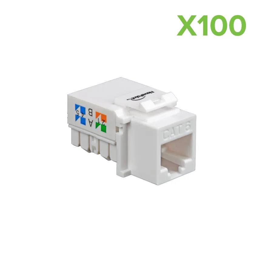 White right-angle keystone jacks in a bulk 100-pack