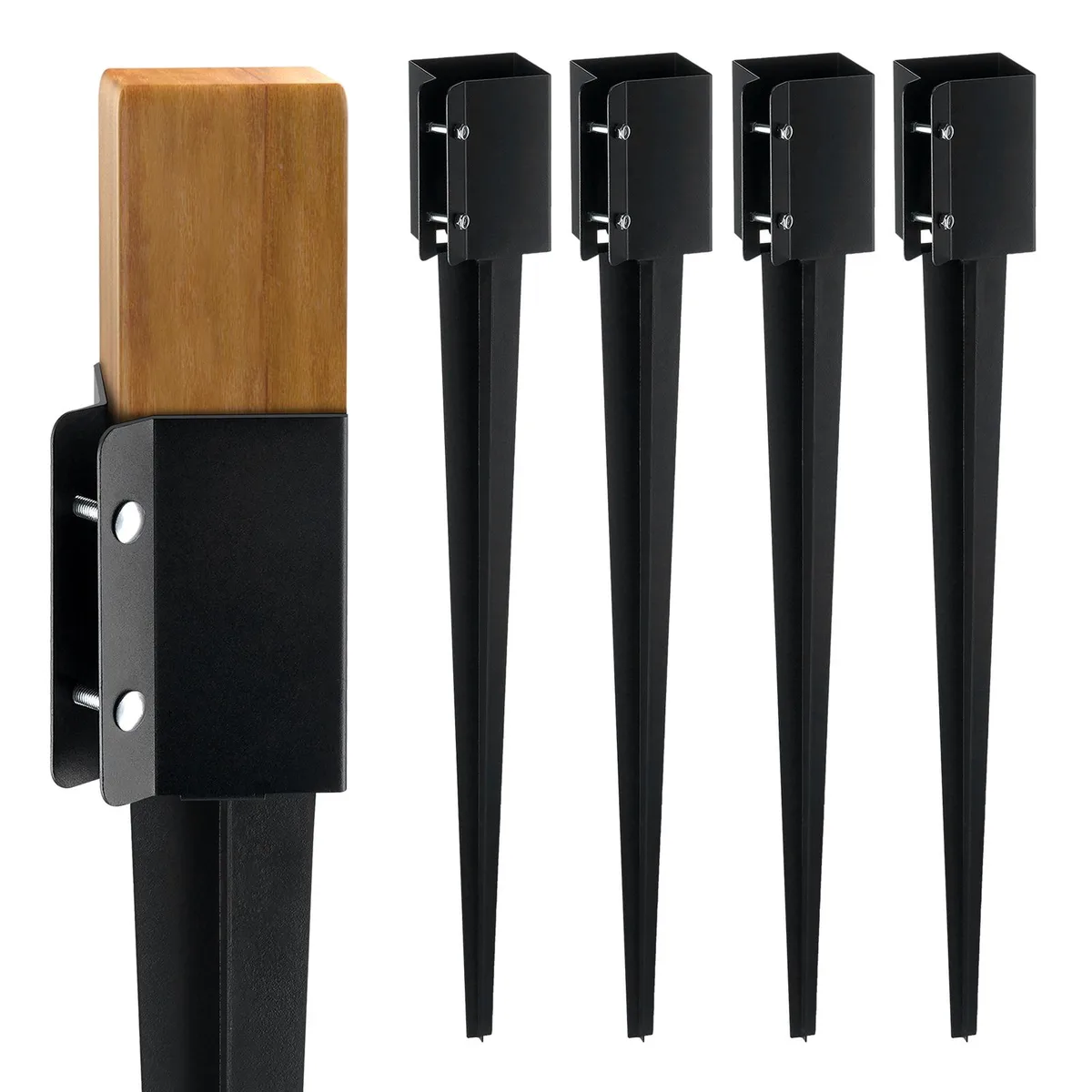 VEVOR VEVOR Fence Post Anchor Ground Spike 4 Pack 36 Inch 3.5 Inch Inner Diameter Black Powder Coated Steel — product photo