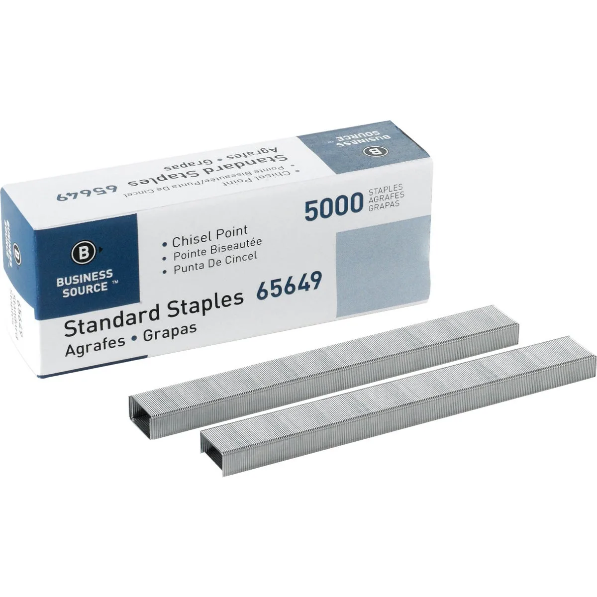 Box of 5000 silver chisel-point staples in 210-strip format