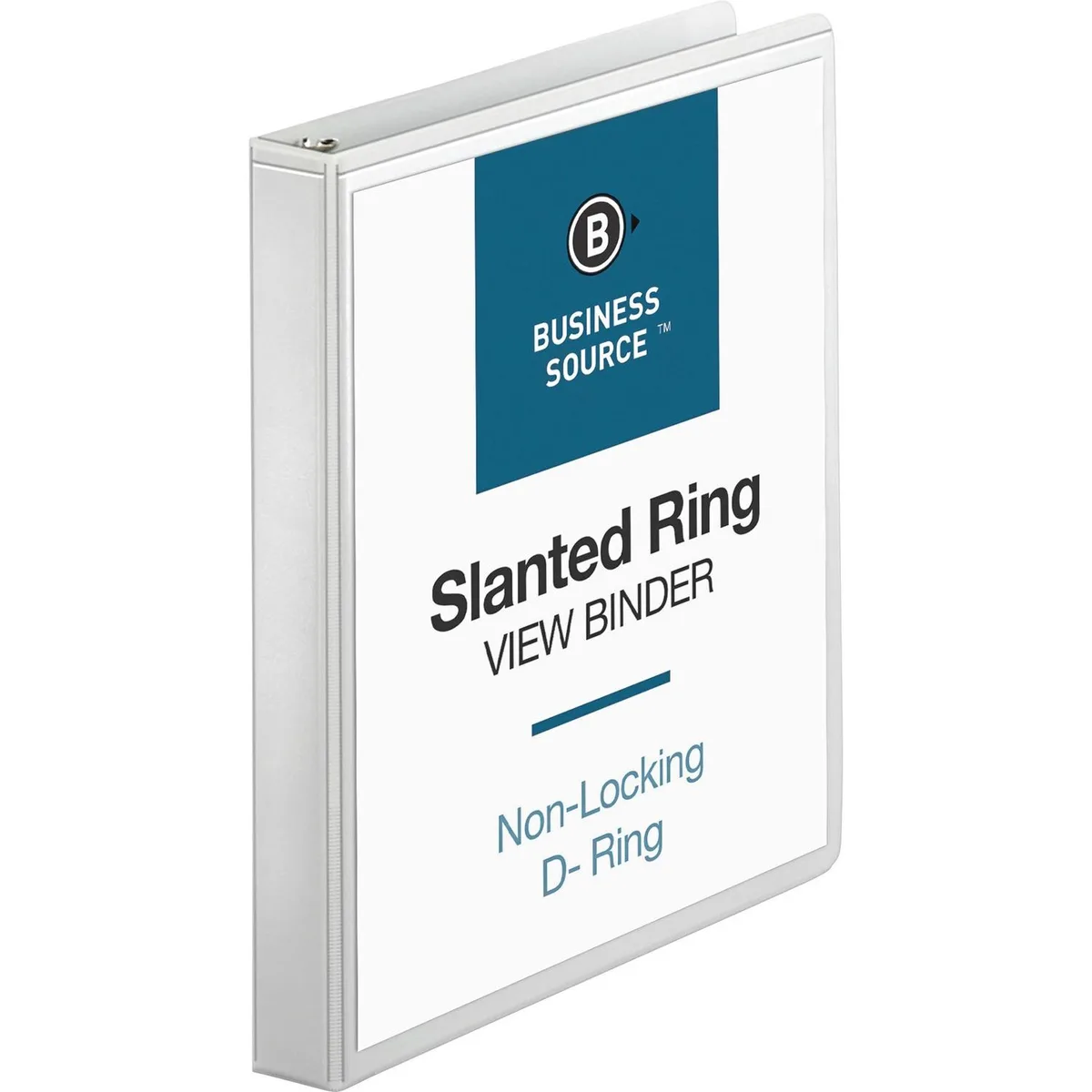 White polypropylene D-ring binder with clear overlay and interior pockets