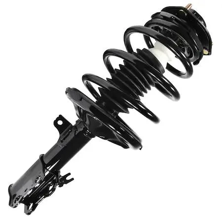 Front right complete strut assembly, metallic silver finish, coil spring and top mount visible