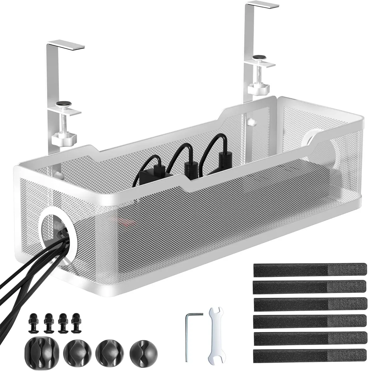 BFKK BFKK Under Desk Cable Management Tray White Clamp No Drill 13.4L x 4.6W x 3.1H 10lbs .4-2.4in — product photo