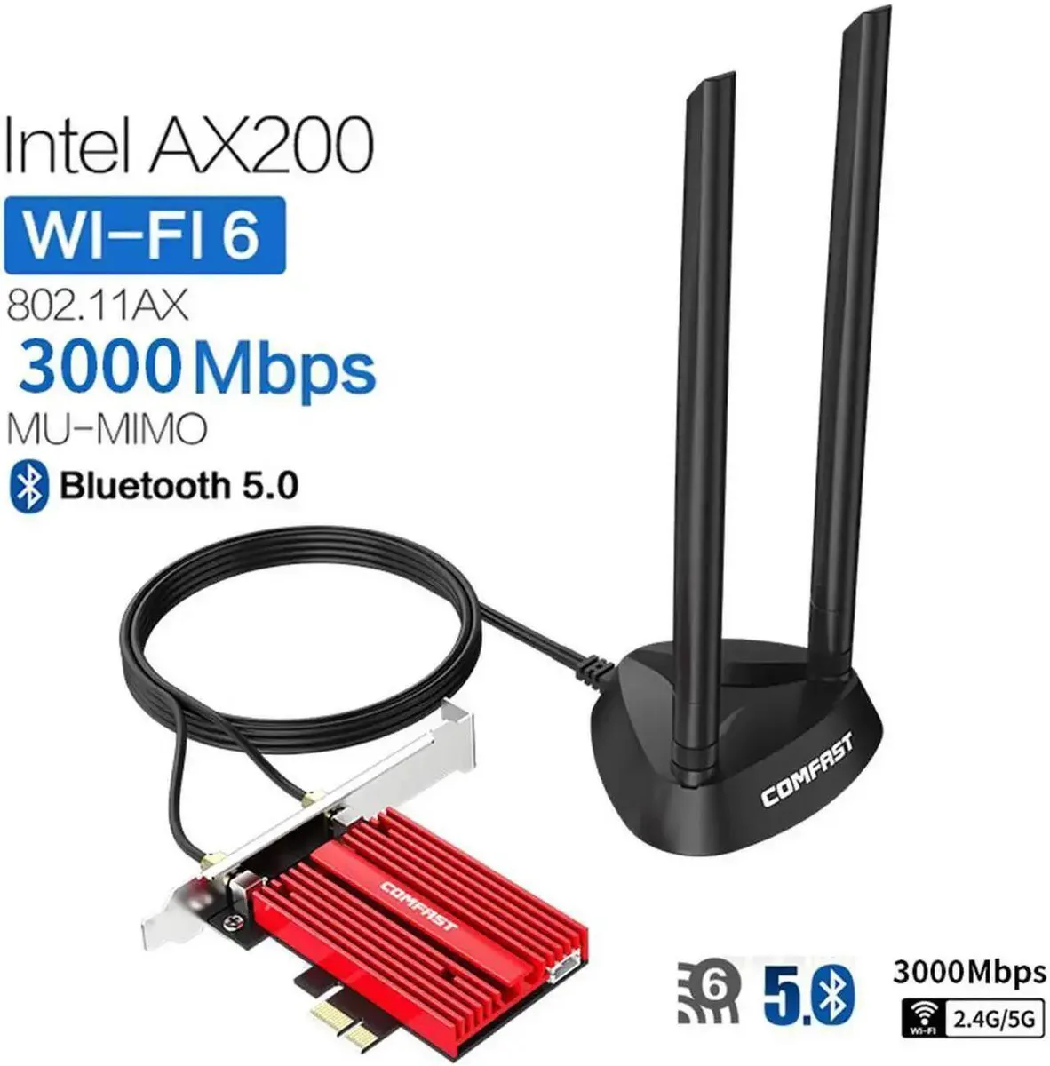 Vszerda Vszerda AX200NGW Wi-Fi 6 PCIe x1 adapter 2400 Mbps Bluetooth 5.0 — product photo