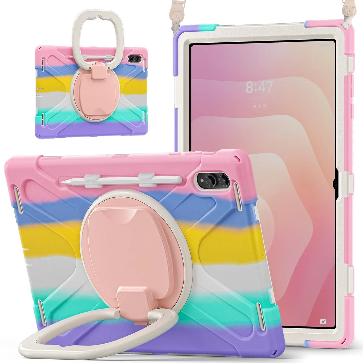 Timoom Timoom Rugged Silicone Case w/Handle 360° Stand Strap Pen Slot Tab S11 Ultra 14.6 2025 Colorful Pink — product photo