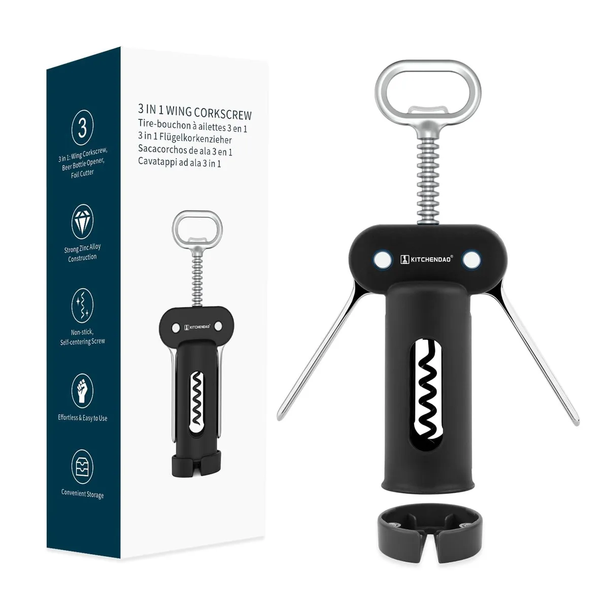 KITCHENDAO KD20303B-N 3-in-1 Wing Corkscrew Black — product photo