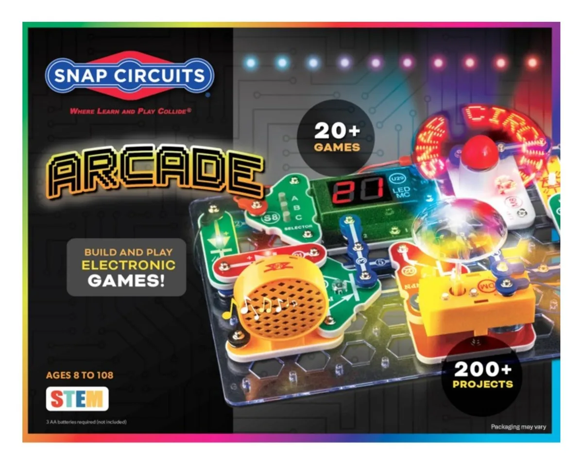 Colourful plastic electronic components on a grid base with project manual