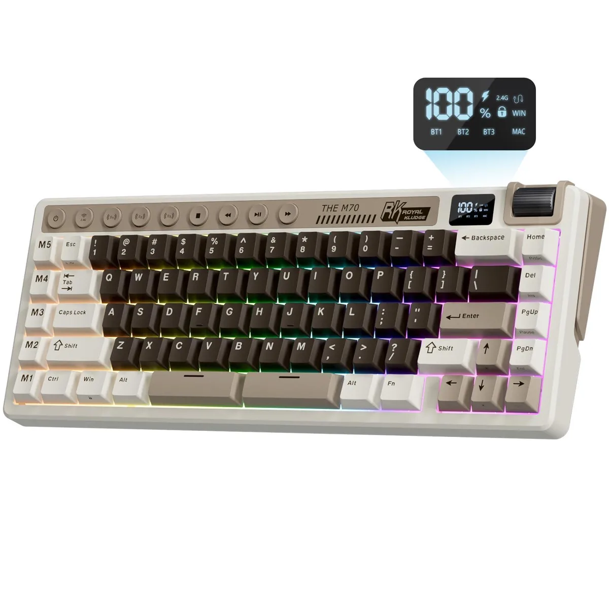  Redragon M70 75% Wireless Gaming Keyboard Tactile Beige Switch 73 Keys 6000mAh Battery Digital Display Knob — product photo