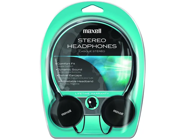 maxell Maxell 190318 HP-200F Supra-aural Stereo Headphone Silver/Black 3.5mm 4ft — product photo