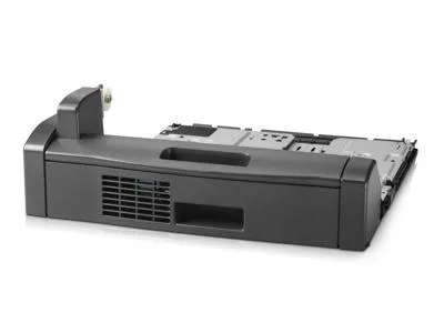 Rectangular black plastic duplex printing assembly with rollers and gears visible