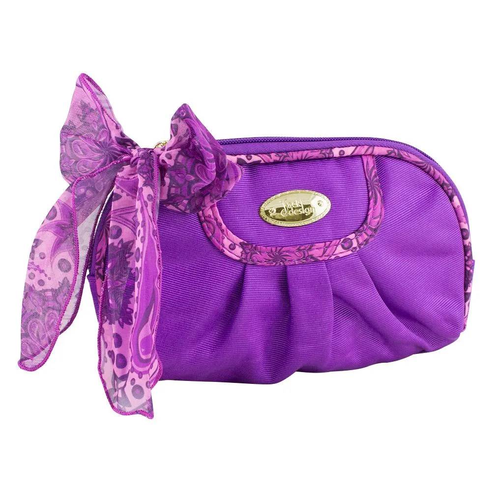 Round purple cosmetic bag with zip closure