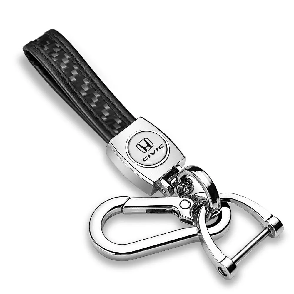 iPick Image, LLC iPick Image, LLC Honda Civic White Key Chain Black Carbon Fiber Chrome Hook — product photo