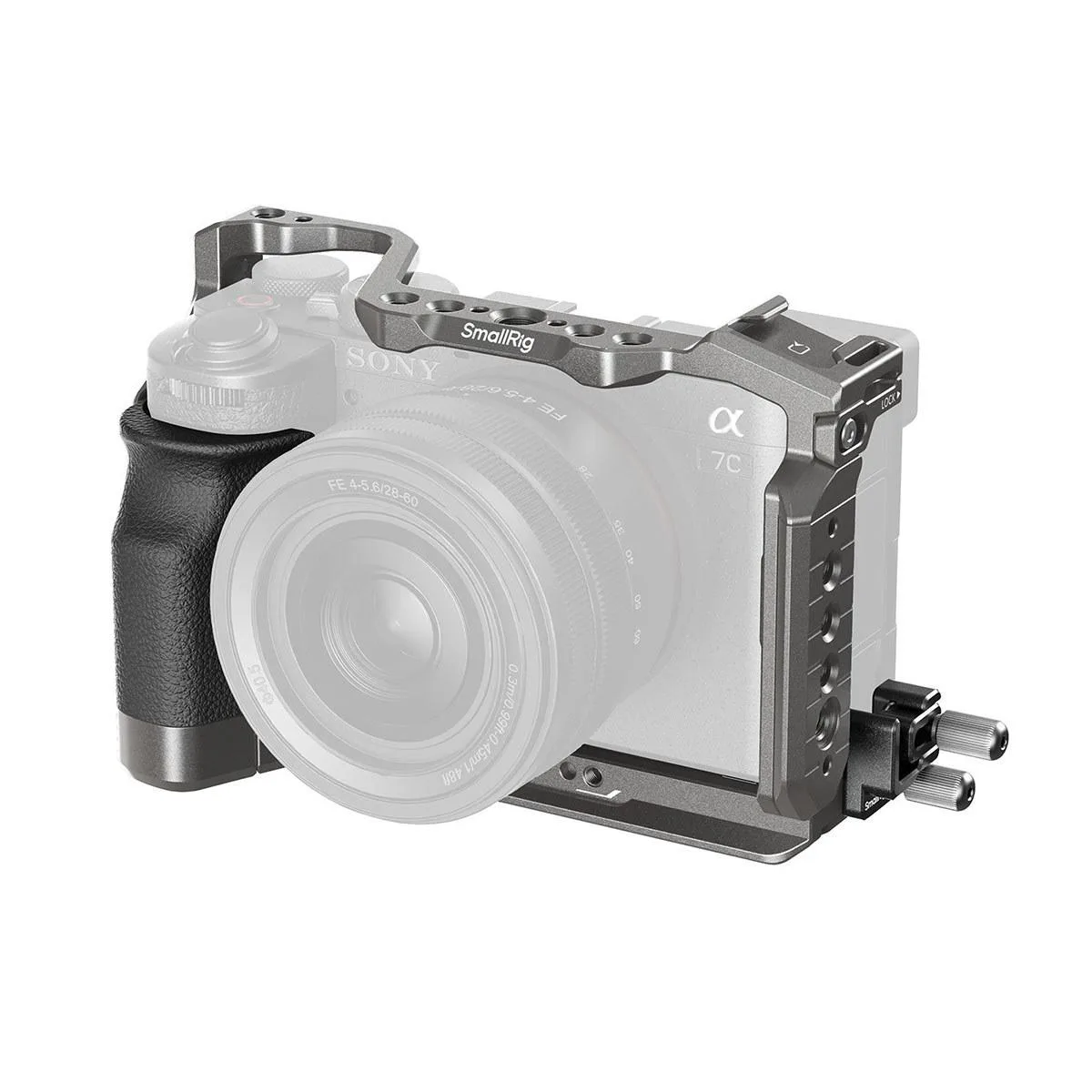 Black aluminum cage kit with silicone handle for Sony Alpha 7C II/7CR
