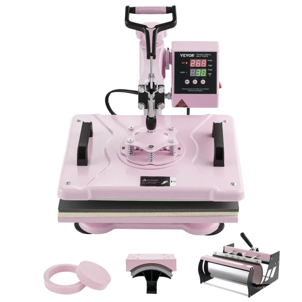 VEVOR VEVOR 12 x 15 in 5-in-1 Heat Press with 30 oz Tumbler, Pink — product photo