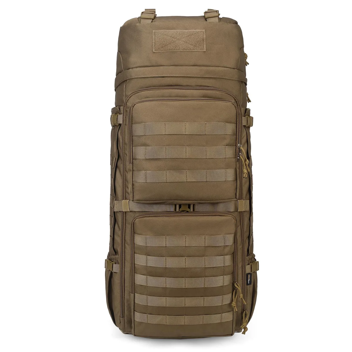 Khaki 75L internal frame backpack in Cordura polyester with RECCO reflector