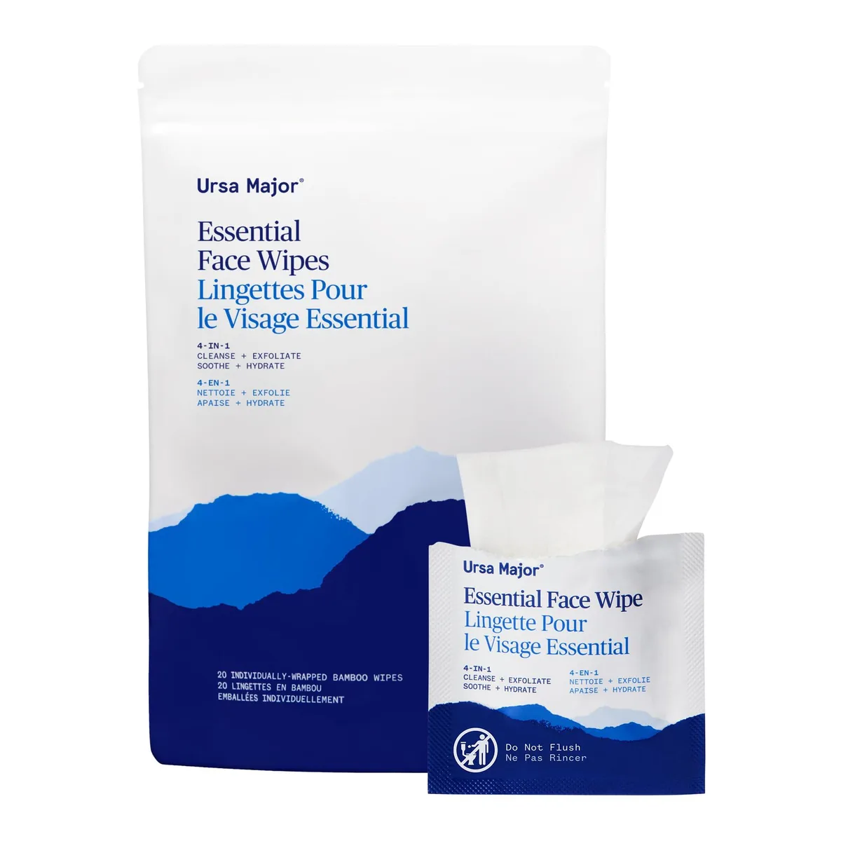 Pack of 20 individually wrapped white bamboo face wipes