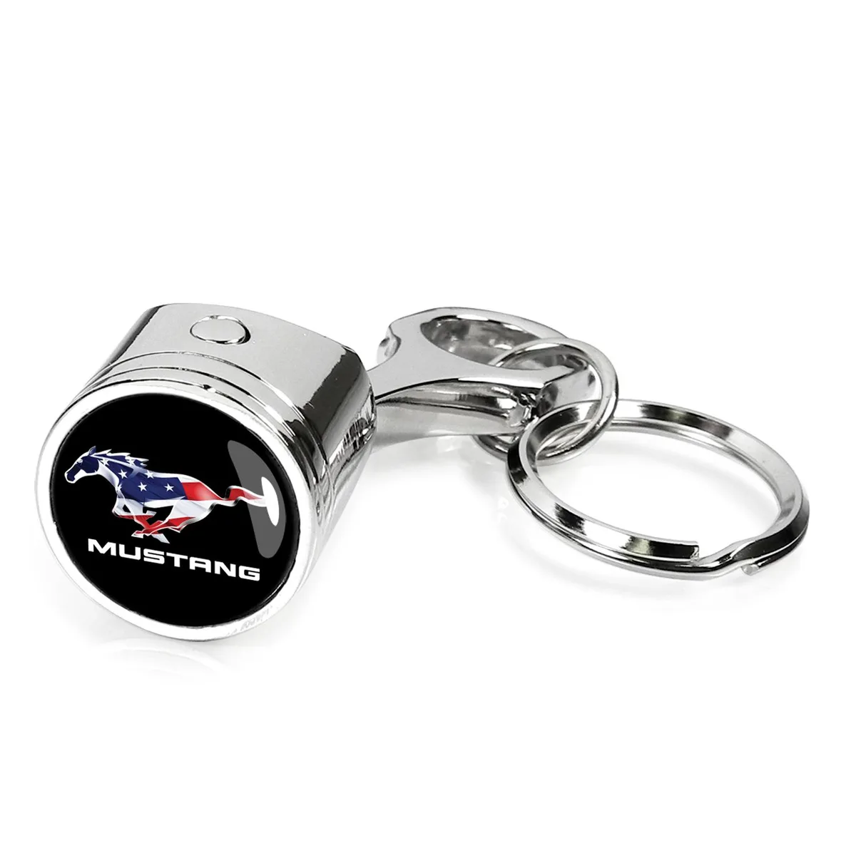iPick Image, LLC iPick Image, LLC Ford Mustang USA Flag Pony Chrome Engine Piston Rod Metal Key Chain — product photo