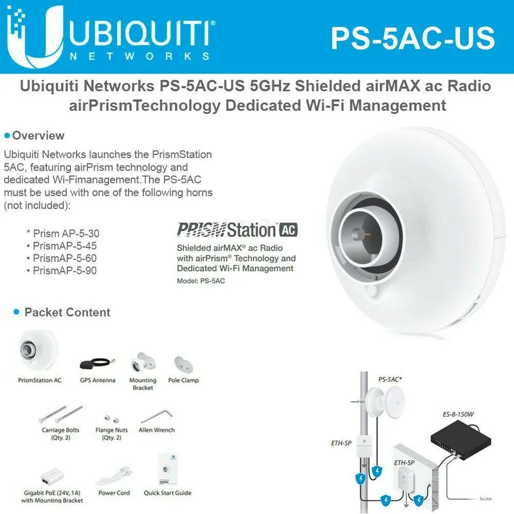 Ubiquiti Networks Ubiquiti Networks PrismStation PS-5AC-US outdoor access point with power injector — product photo