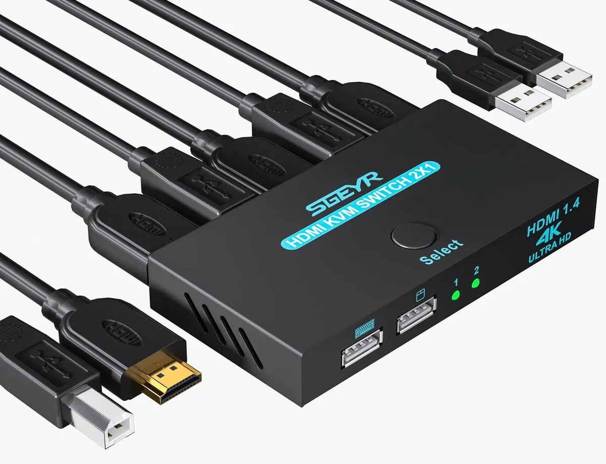 GCROWN GCROWN KVM Switch 2-Port HDMI 4K 30Hz with Cables — product photo