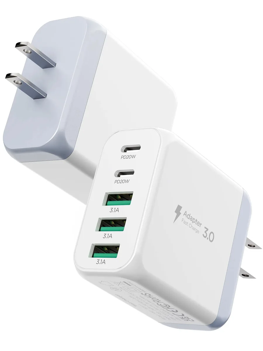 EIZLXQ HNT-PD511 50W 5-port USB charger 2-pack white — product photo