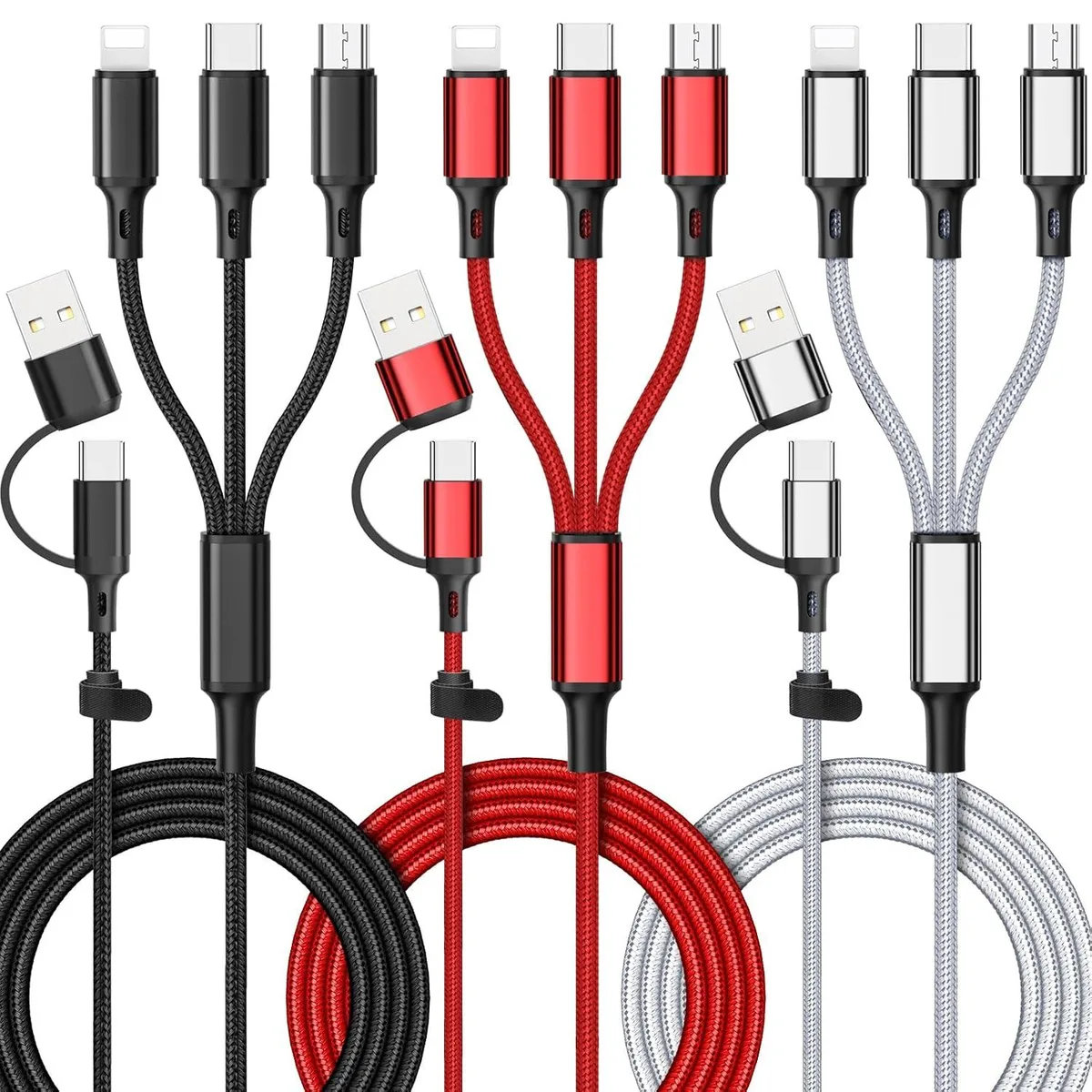 miqpower miqpower 6 in 1 Multi Charging Cable 3Pack 4FT Nylon Braided — product photo