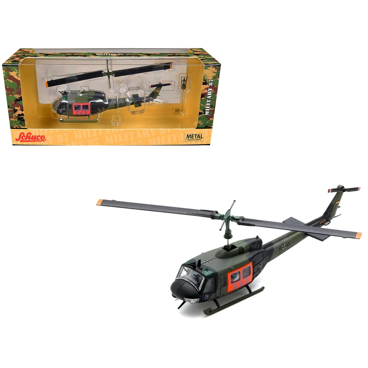 Schuco Schuco Bell UH 1D Helicopter SAR German Army Green Camouflage 1/87 HO Scale Diecast hobby collectible — product photo