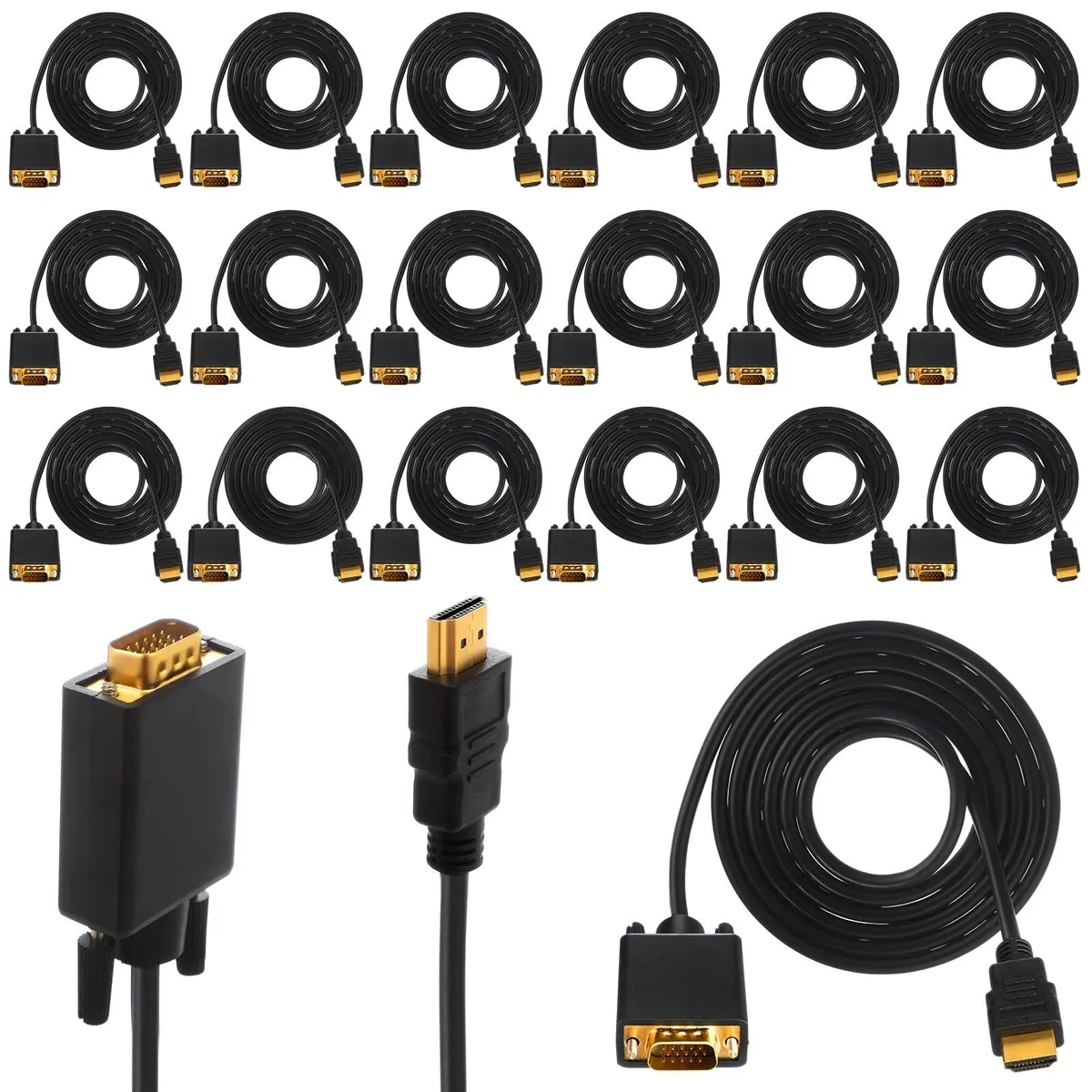 BESIGN BESIGN 20 Pack HDMI to VGA Cable 6ft 1080p 60Hz 2 in 1 Accessory — product photo