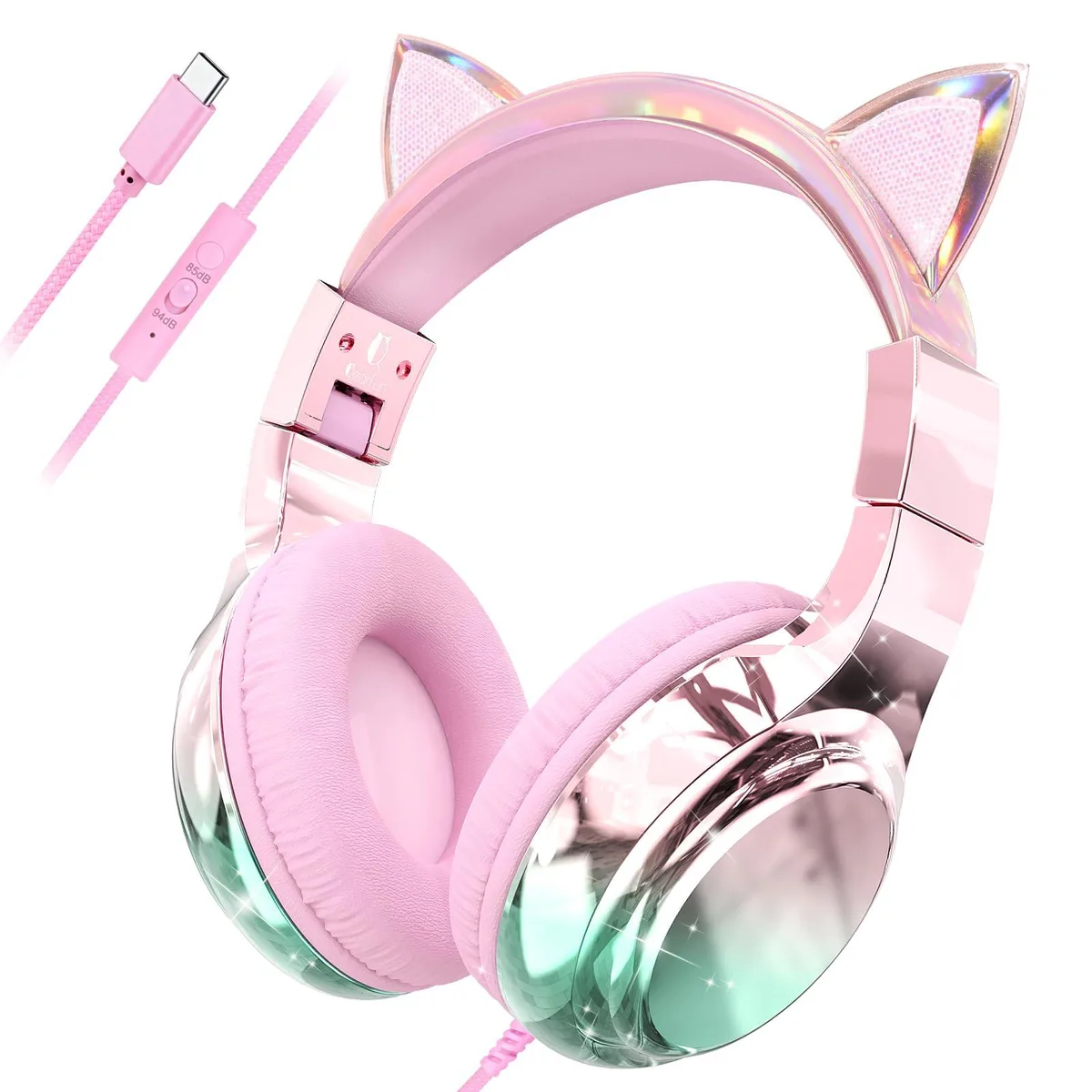  QearFun FYCTYPEC2 USB-C Cat Ear Headphones Pink 85/94dB — product photo