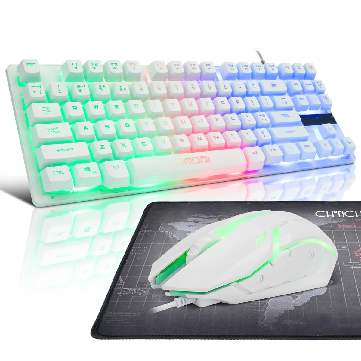 Redragon 102 87-Key TKL Wired Gaming Keyboard &amp; Mouse Combo, White LED, 3200 DPI — product photo
