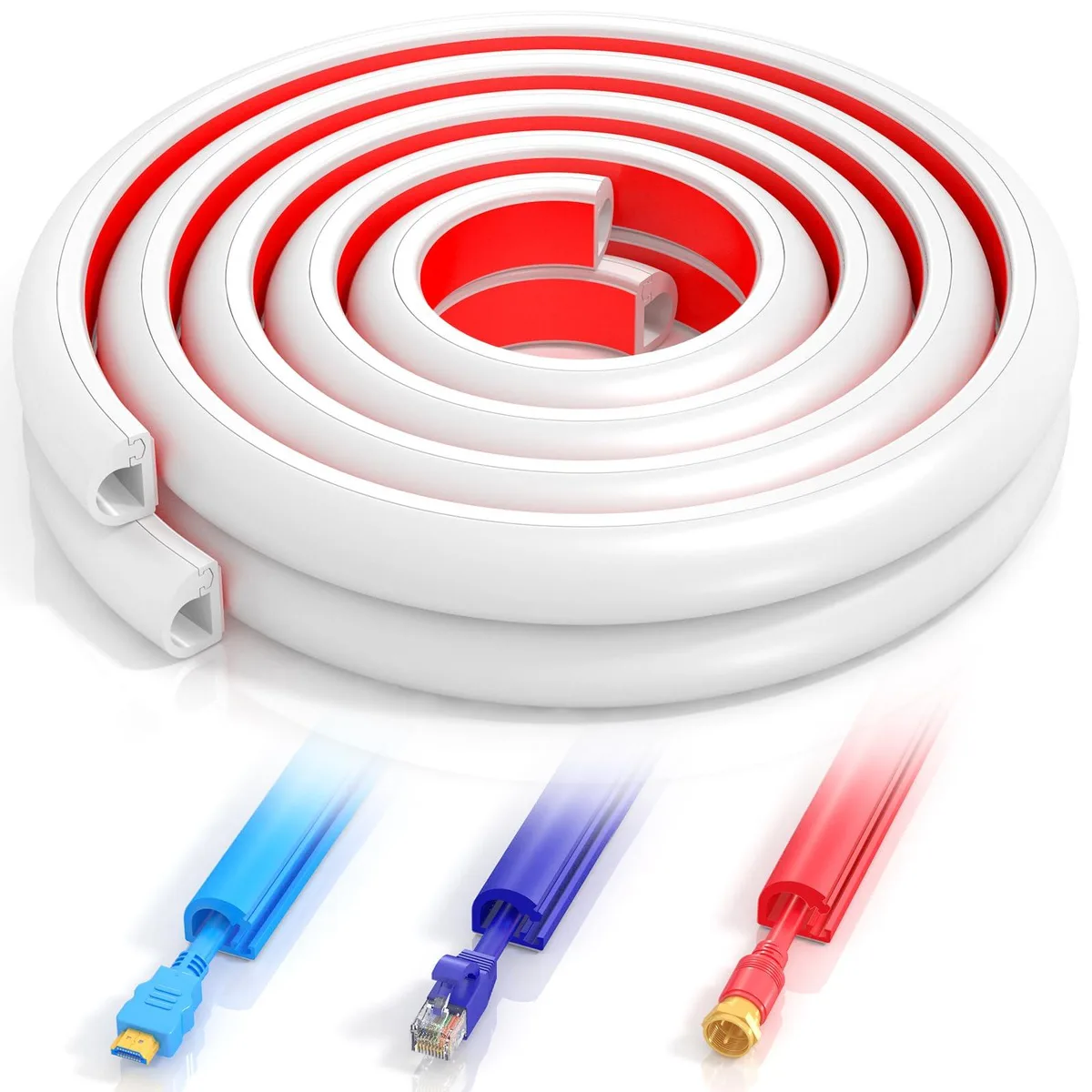 White self-adhesive PVC cord cover strip, 157 inches long, flexible paintable raceway for hiding cables on walls