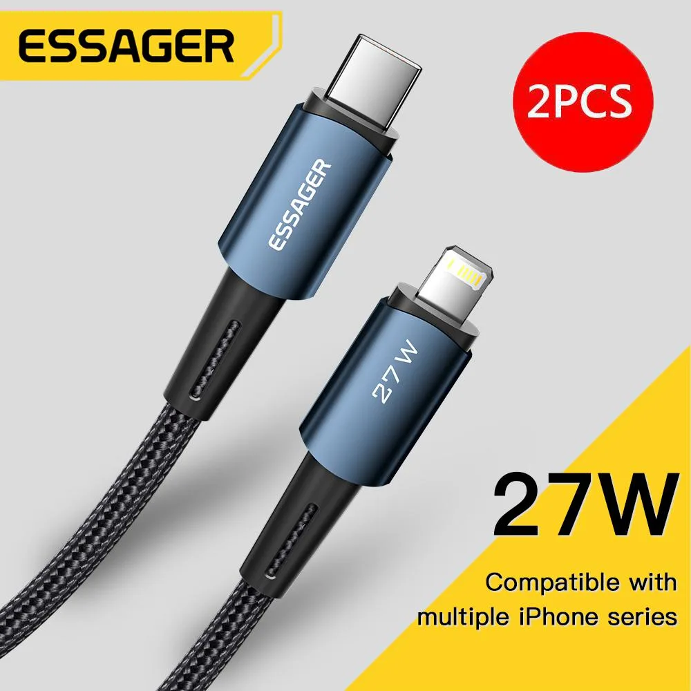 ESTONE ESTONE Essager CGI27W USB-C to Lightning Cable 27W 3A 480Mbps Blue 6.6ft 2-Pack — product photo