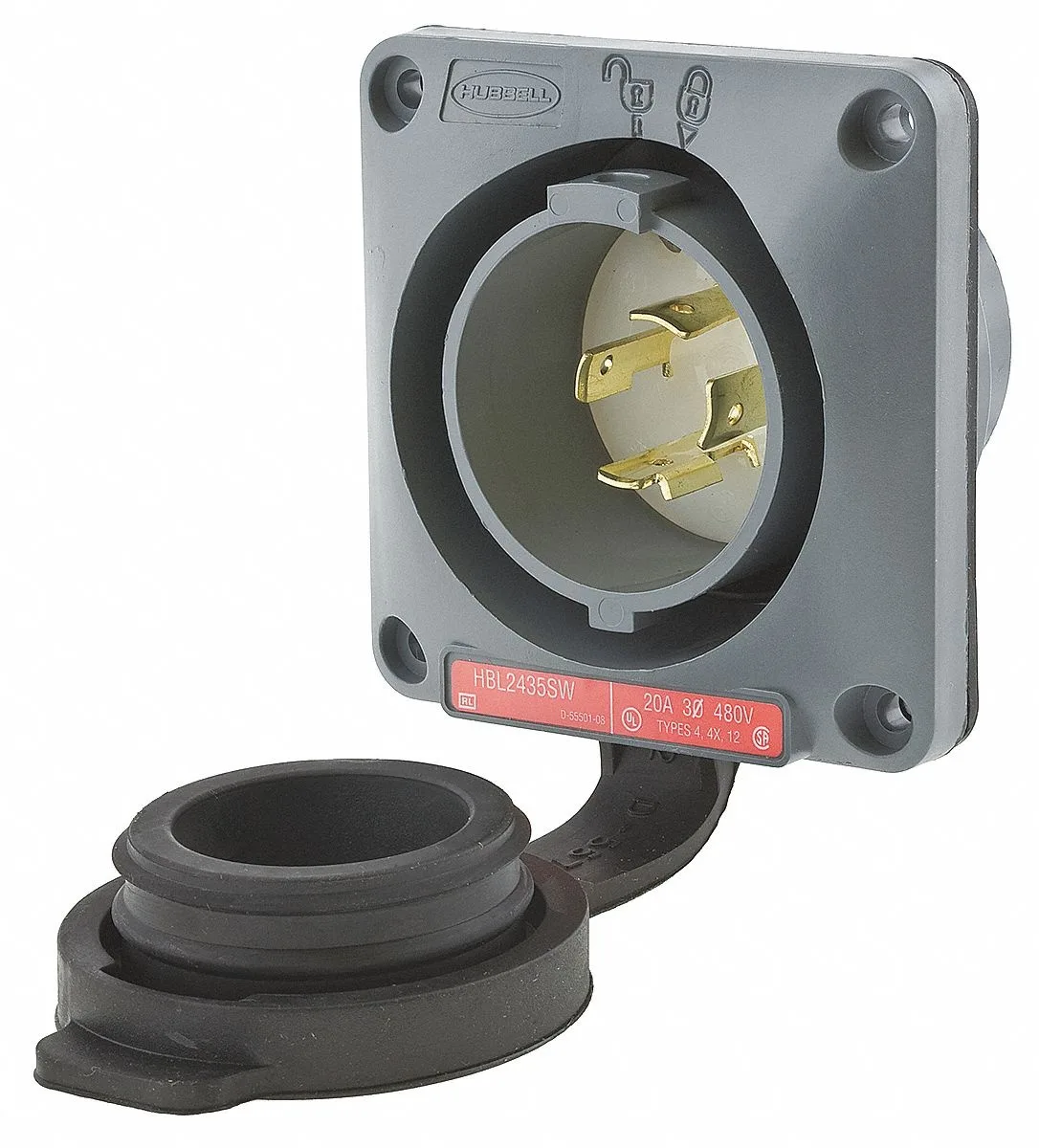Hubbell Incorporated Hubbell Incorporated HBL2435SW Watertight Flanged Locking Inlet 20 A Gray video accessory — product photo