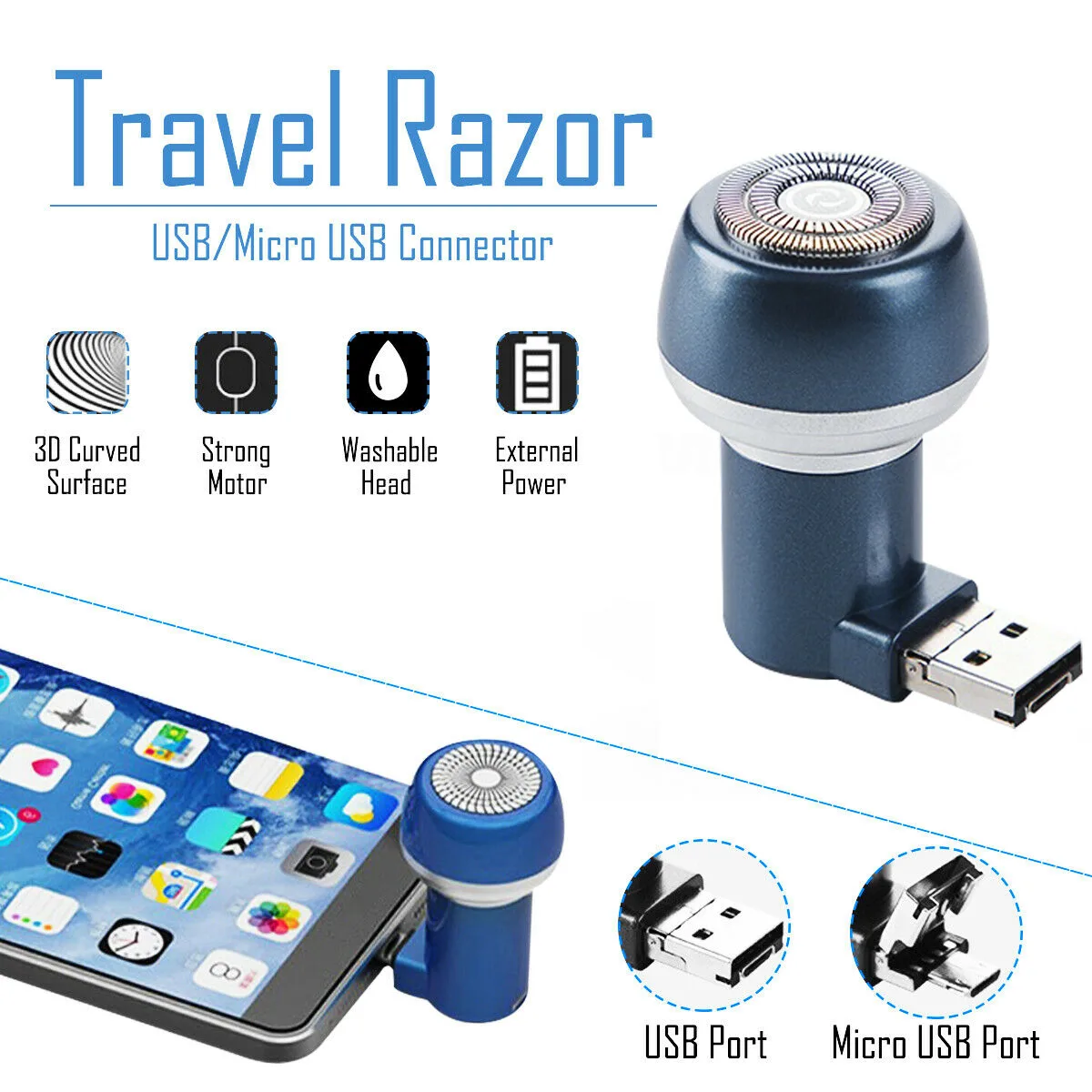 Werleo Werleo Mini USB Shaver Blue 130 Motor 360° Magnetic — product photo