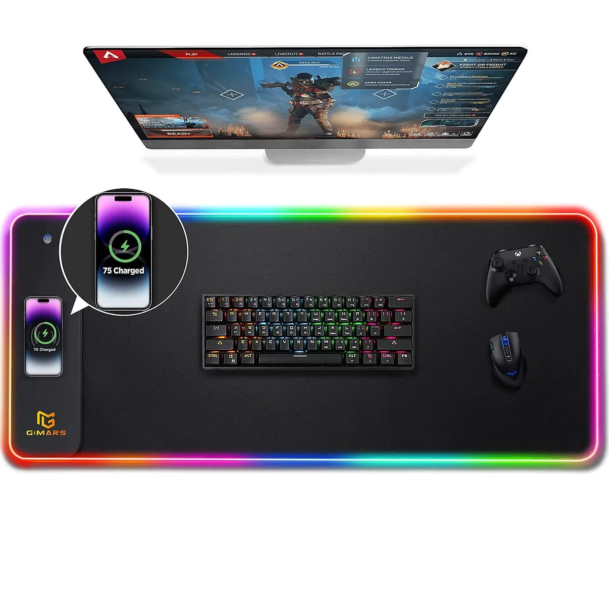  Gimars G-RGB-W03 RGB Wireless Charging Mouse Pad 31.5x11.8in — product photo