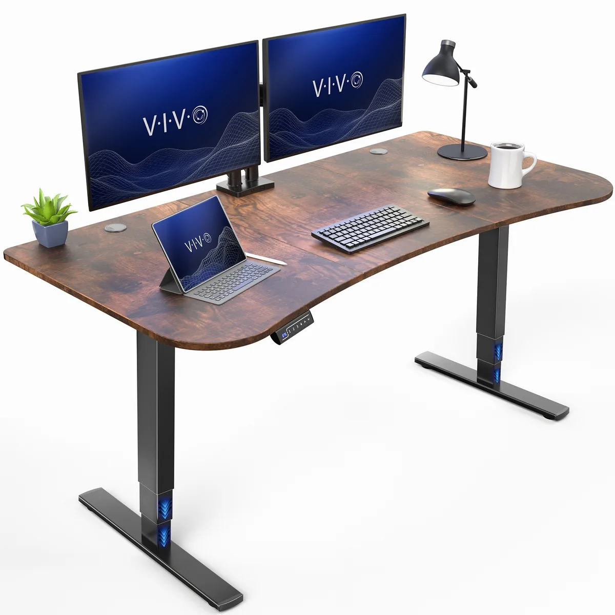 VIVO VIVO Electric 63" x 32" Standing Desk, Vintage Brown/Black — product photo
