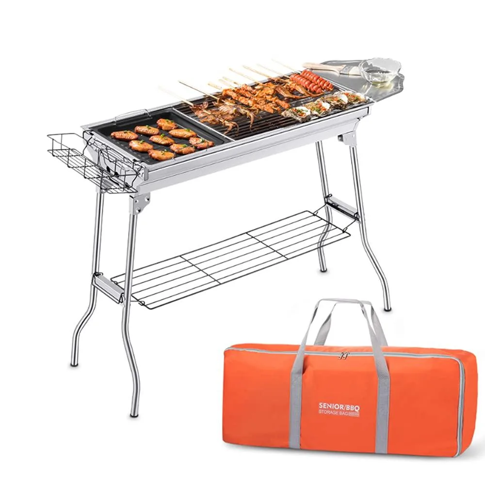 comsenz Portable Charcoal BBQ Grill 539.04 sq in Bright Silver with Storage Bag & Frying Pan — product photo