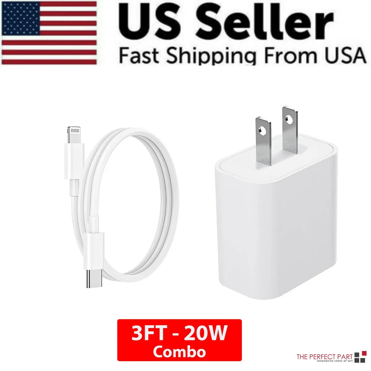 The Perfect Part The Perfect Part 20-pack USB-C 20W charger with 3ft lightning cable — product photo