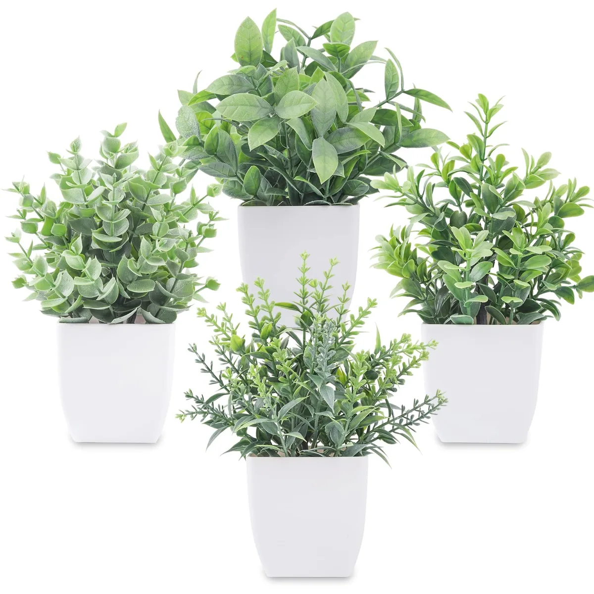  Der Rose 4 Pack 7" Mini Fake Plants Eucalyptus Grey — product photo