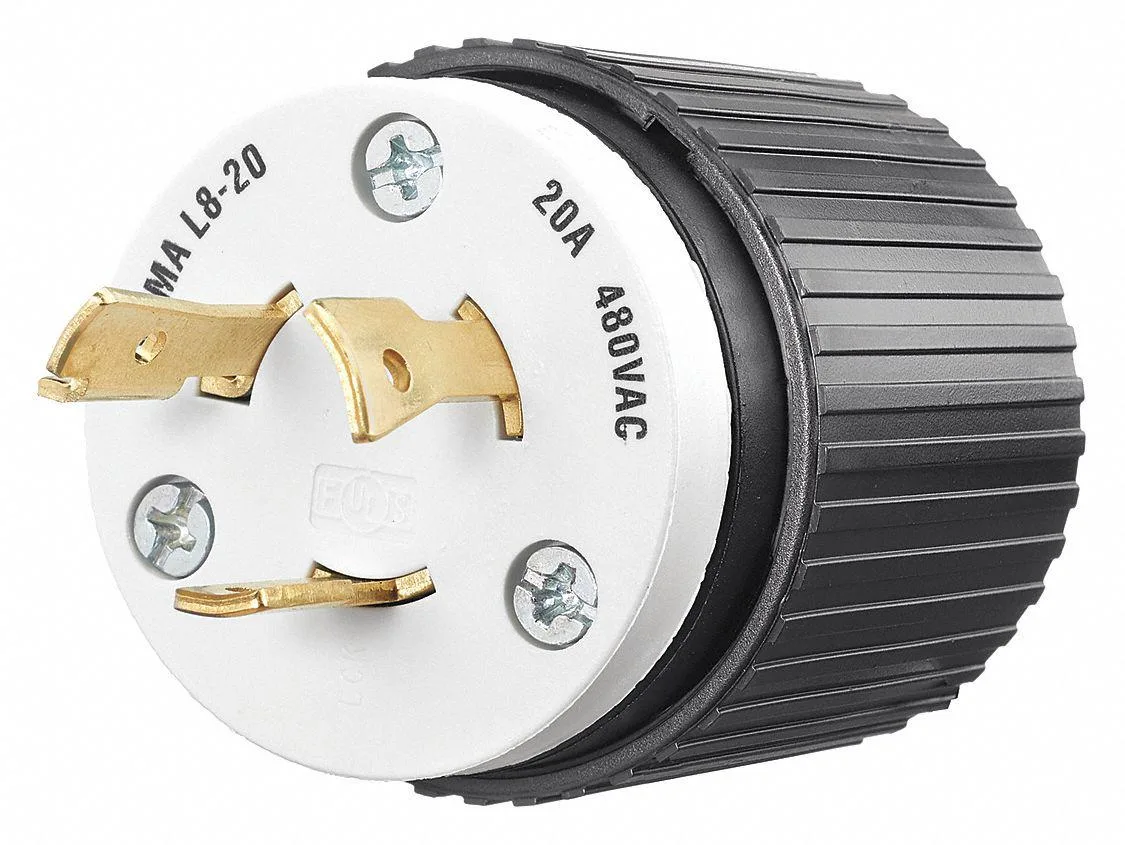 Bryant black and white nylon locking plug L8-20P 480VAC 20A 3.0 HP 70820