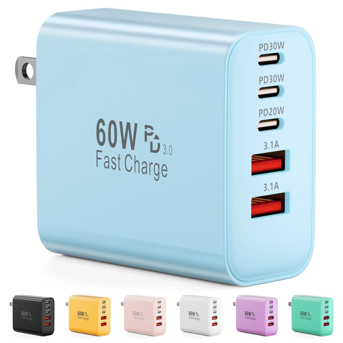  Karhood XHD-PD60W3C2A 60W 5-Port USB Charger Blue — product photo