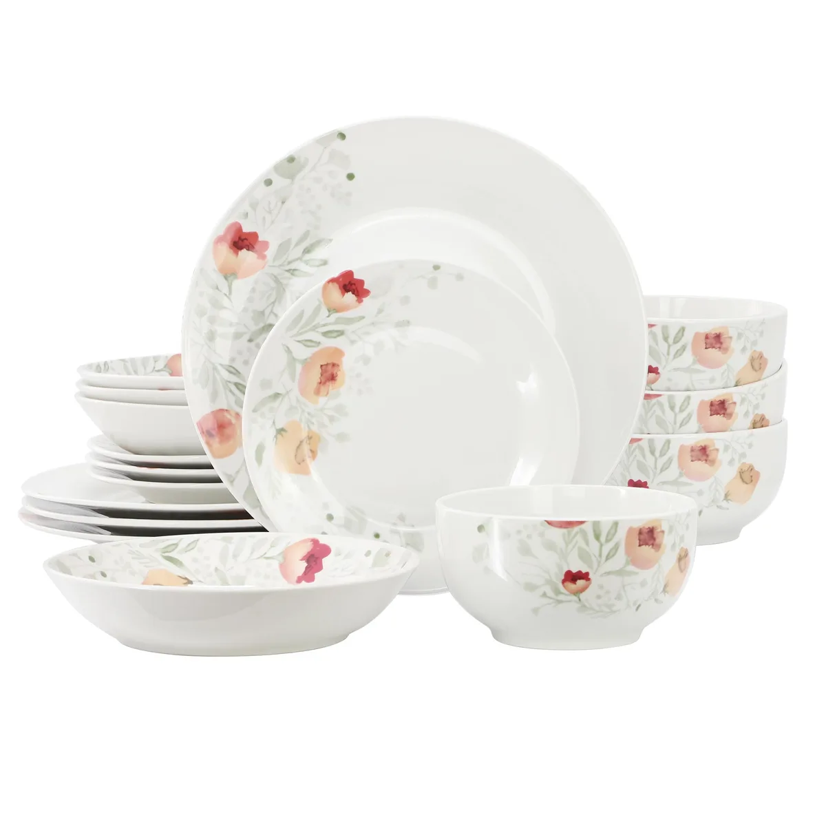 Elama Elama Poppy 16 Piece Porcelain Double Bowl Dinnerware Set — product photo