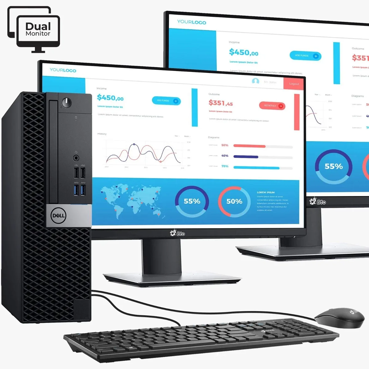 DELL Dell OptiPlex 5060 SFF i5-8500 16GB 512GB DDR4 dual 22 monitor keyboard mouse Windows 11 Pro — product photo