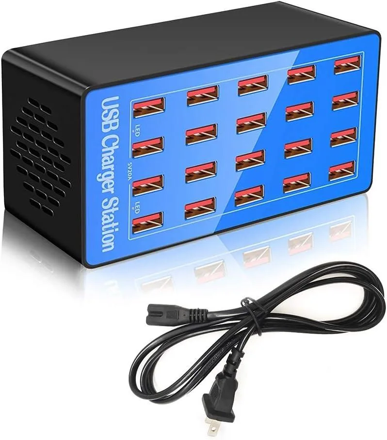 LUOM LUOM WLX-A5-BL 20-Port 100W 20A Desktop USB Charging Station for Hotels Schools Blue — product photo