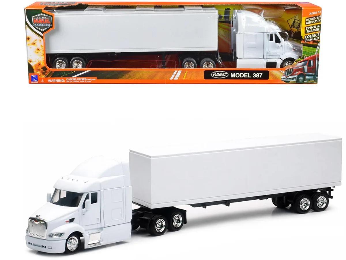 New Ray Toys New Ray Toys Peterbilt 387 Truck with Dry Goods Trailer White 1/43 Diecast Hobby Collectible — product photo