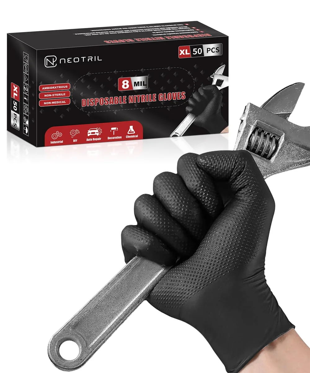  Vibe Disposable Nitrile Gloves 8 Mil Diamond Grip Black 50 Pcs — product photo